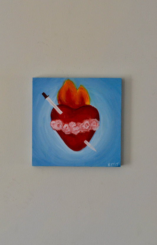 Immaculate Heart of Mary Original Oil Painting on Wood Panel